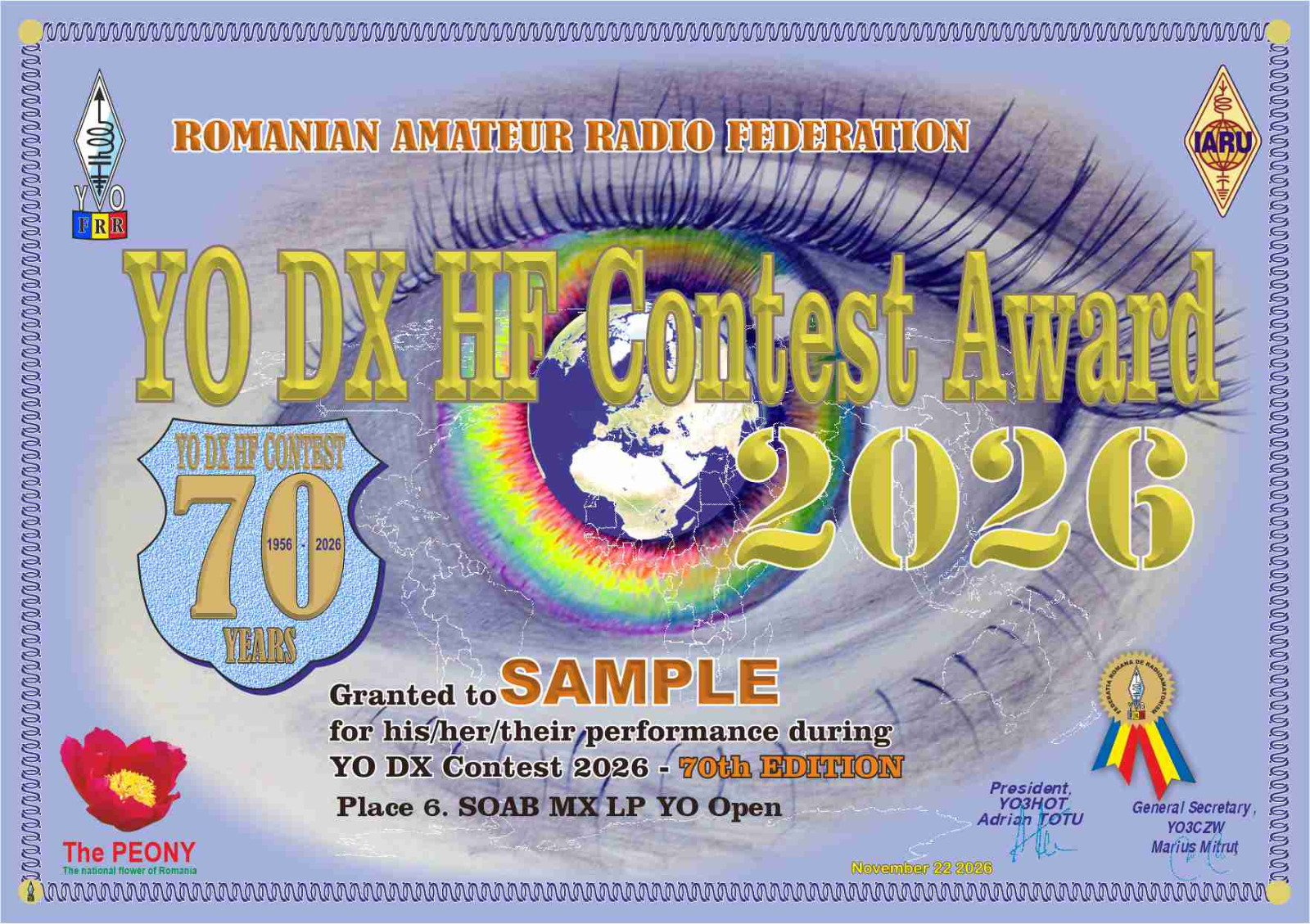 Diplomă Clasament Concurs YO DX HF 2026